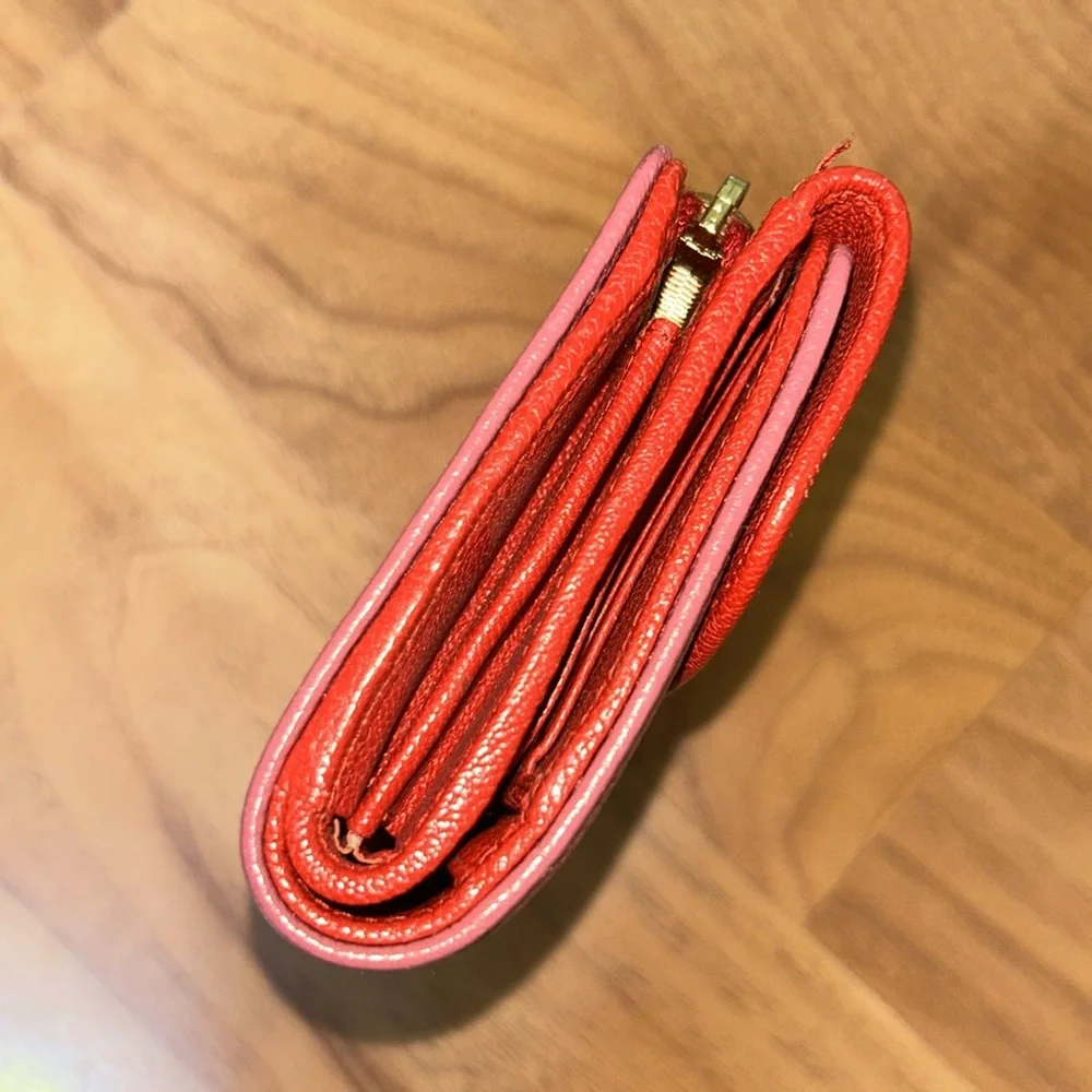 Authentic Miu Miu Goatskin Madras Bicolor Flap Wallet Fuoco Bruyere